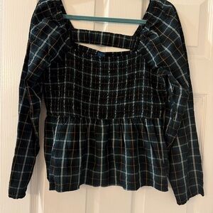 Old Navy Black and Blue Plaid Blouse